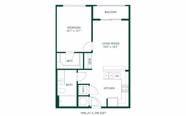 1 bedroom 1 bath 214 floor plan